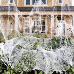 1400 sqft Halloween Spider Webs Decorations with 150 Extra Fake Spiders